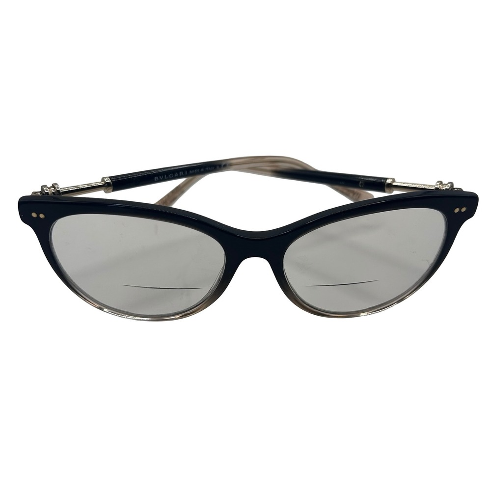 Bvlgari Women Black Gradient Cat Eye Eyeglasses Made in Italy Silver Hardware